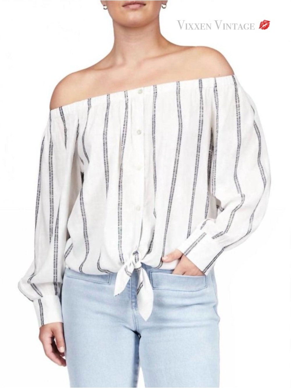 SANCTUARY OFF THE SHOULDER 'BALLET TIE TOP' IN STRIPE